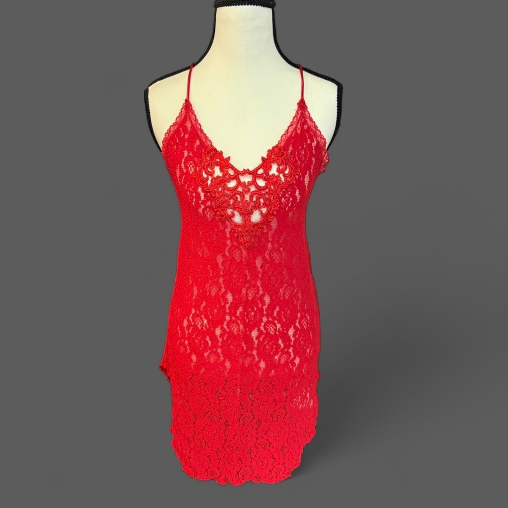 Cinema Etoile Red Lace Slip Chemise Nightgown Mini‎ Dress Medium
